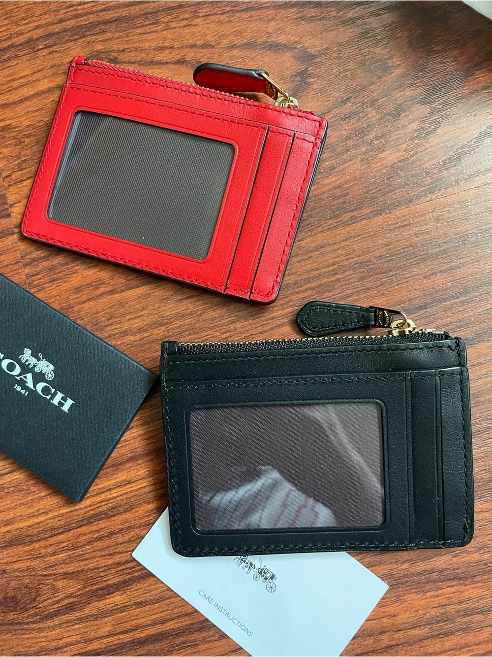 Coach x Selena Gomez Leather Card Holder — Black & Red Bundle